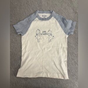 Brandy Melville Blue and White Raglan Crop Top